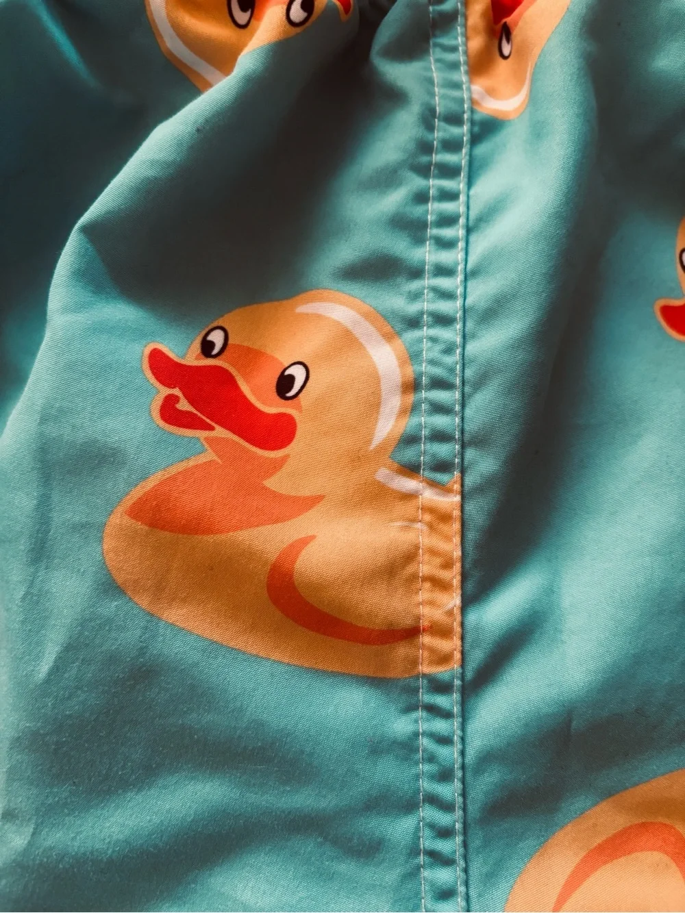 Teal Men’s Yellow Rubber Ducky Swim Shorts Trunks Size: Large